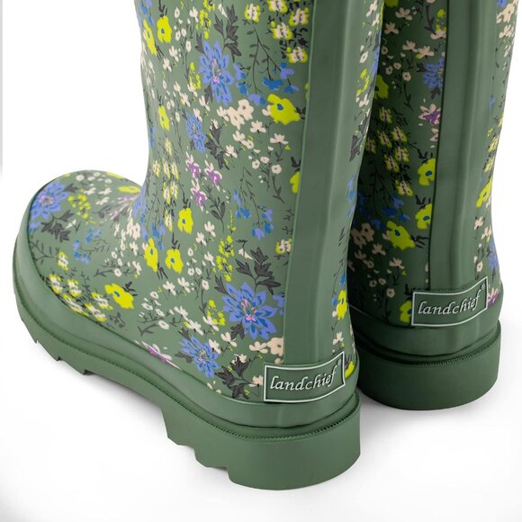 Women's Blossom Green Waterproof Tall Knee High Rubber landchief Rain Boot - Picture 6 of 6